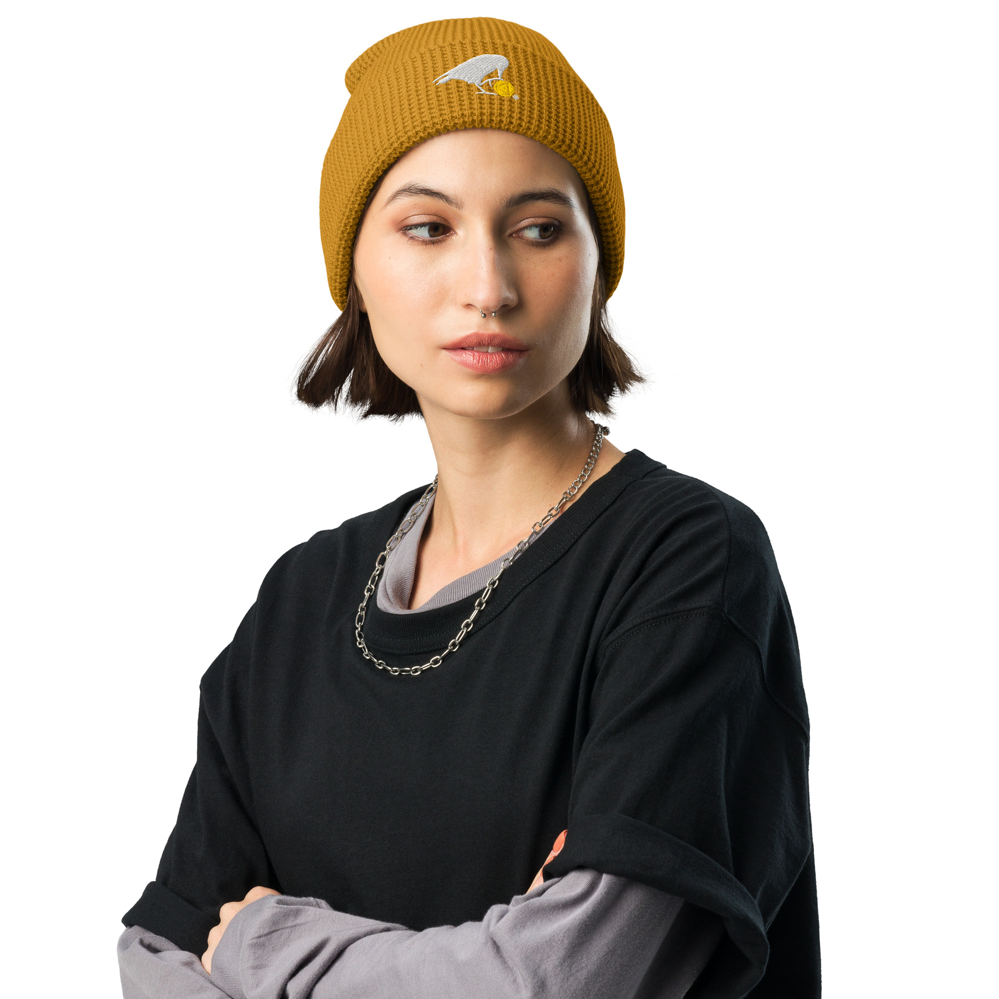 White Raven Waffle Beanie - Image 5