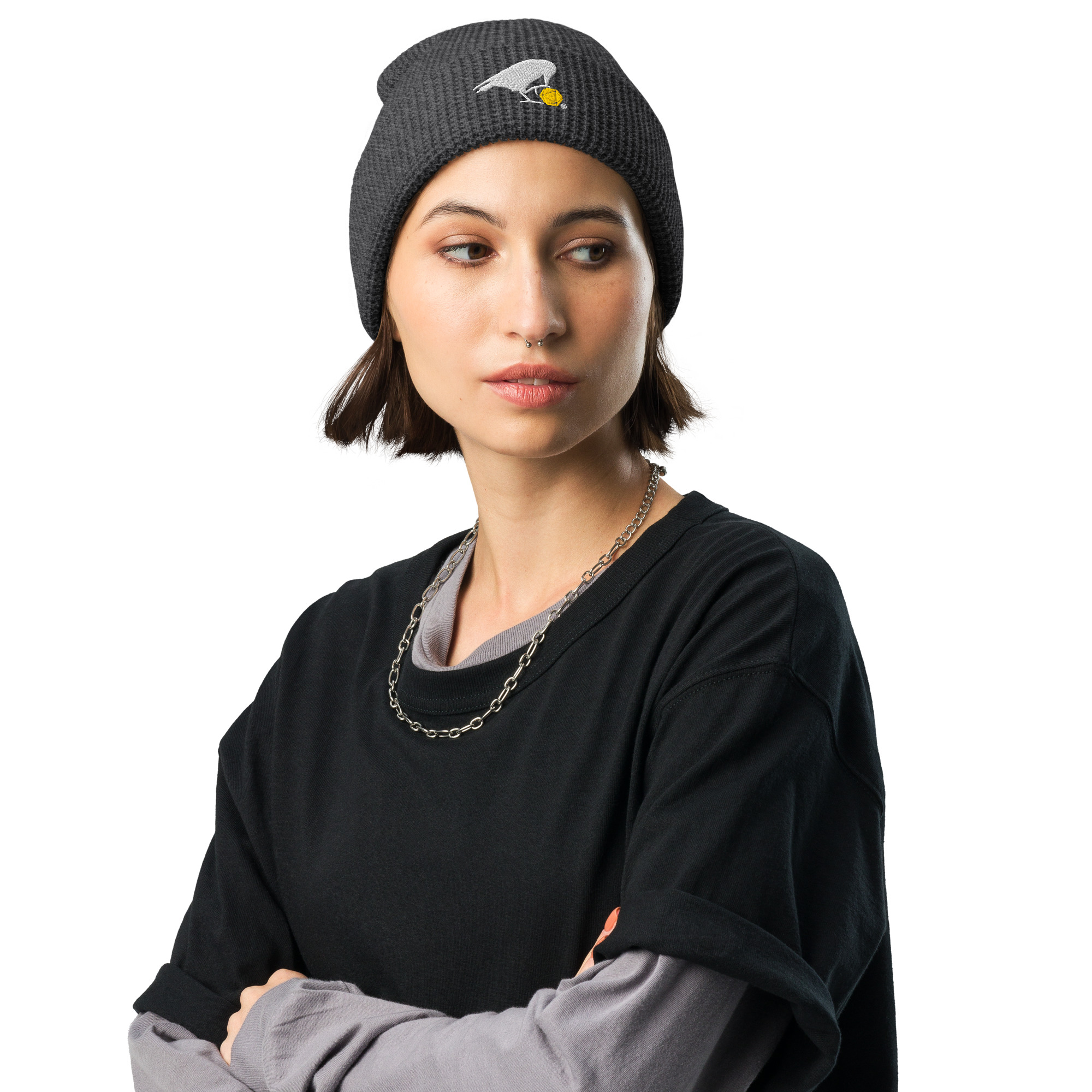 White Raven Waffle Beanie - Image 3