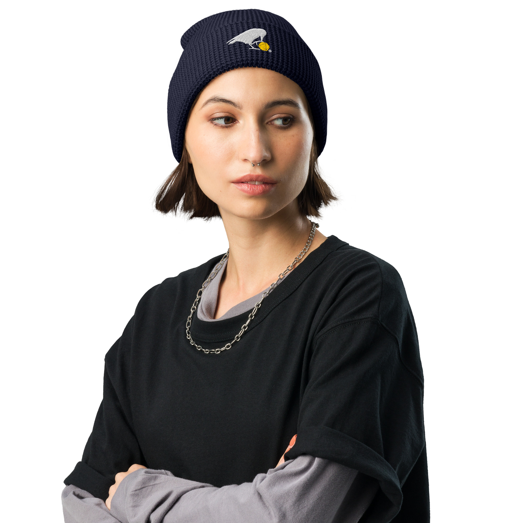 White Raven Waffle Beanie - Image 2