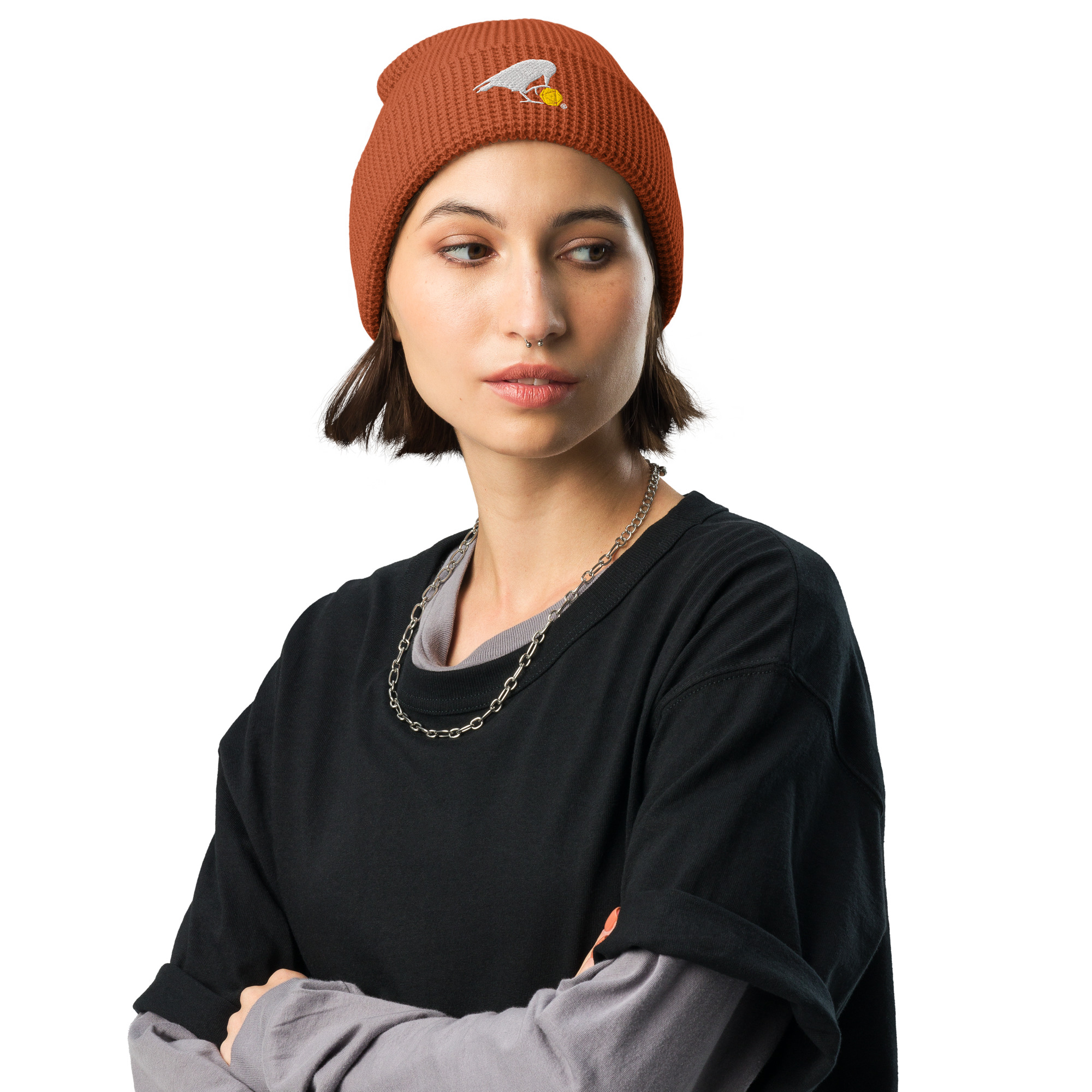 White Raven Waffle Beanie - Image 4